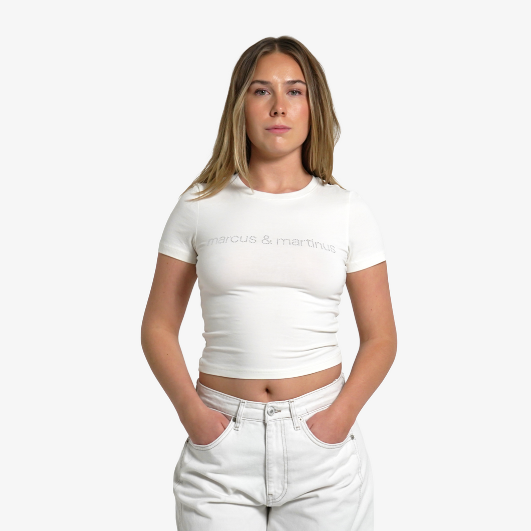 Rhinestone Cropped Tee White - Limited Drop
